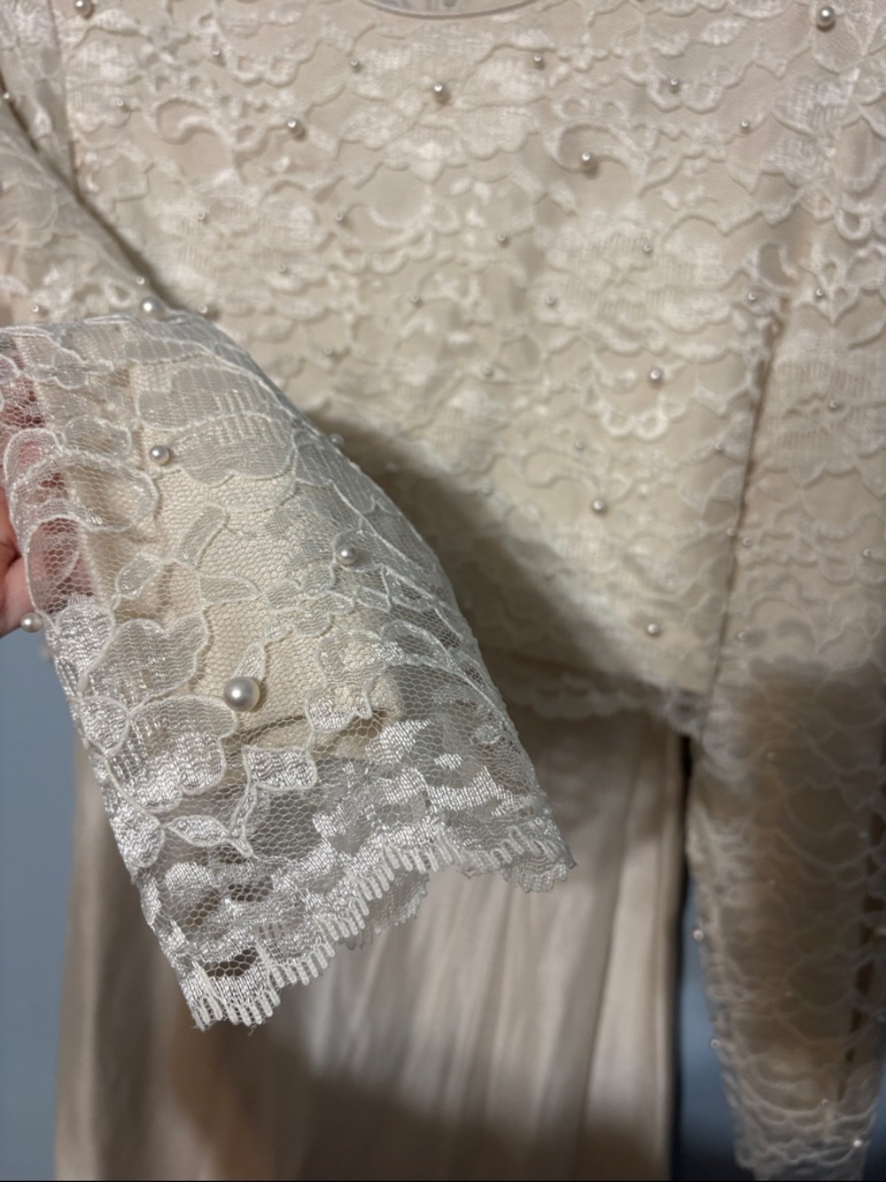 Leslie Fay Cream size 10 Lace Pearl Vintage Bride Bridal Era Dress little white - Picture 8 of 10